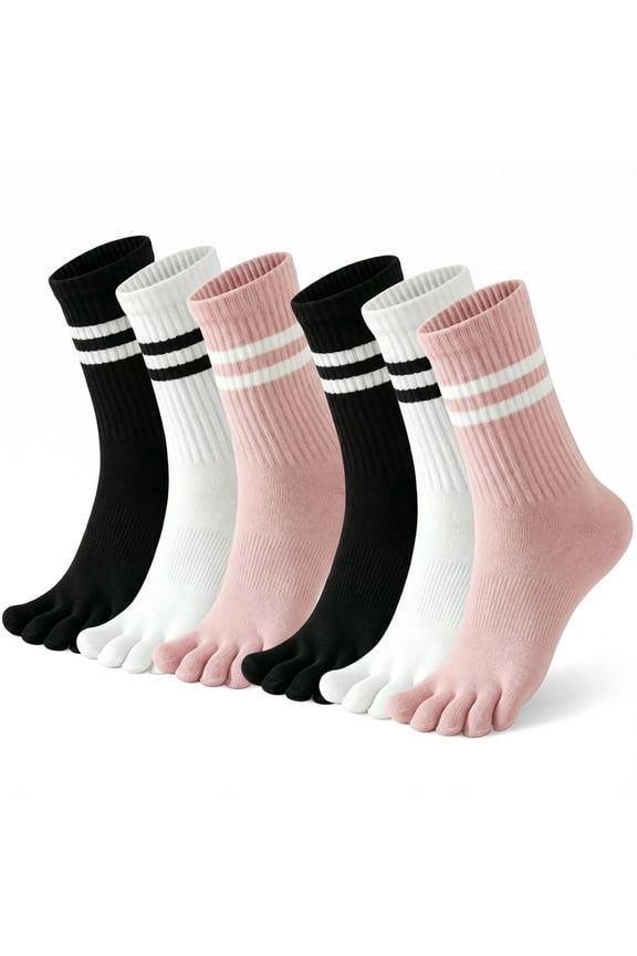 6 Pairs Toe Socks Women Five Fingers Crew Socks Comfort Toe Separator Barefoot Sock for Running Athletic Hiking