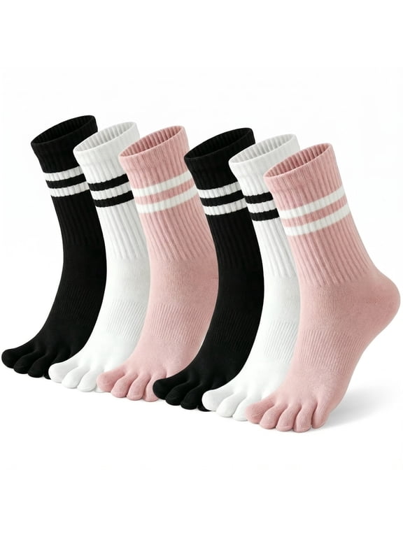 6 Pairs Toe Socks Women Five Fingers Crew Socks Comfort Toe Separator Barefoot Sock for Running Athletic Hiking