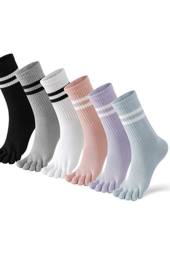 6 Pairs Toe Socks Women Five Fingers Crew Socks for Running Athletic Hiking Comfort Toe Separator Barefoot Sock