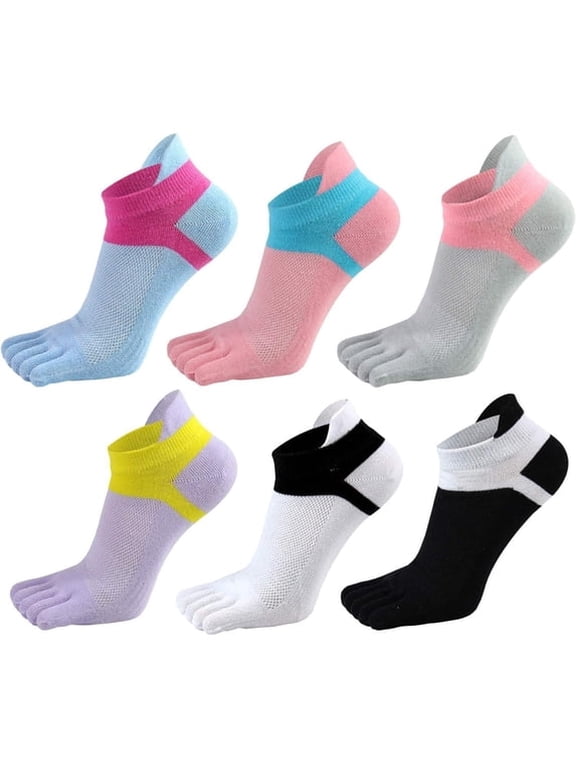 6 Pairs Toe Socks Women US 6-9 - 5 Finger Cotton Wicking Athletic Socks, Breathable Anti-Blister Ankle Socks for Yoga, Running and Hiking