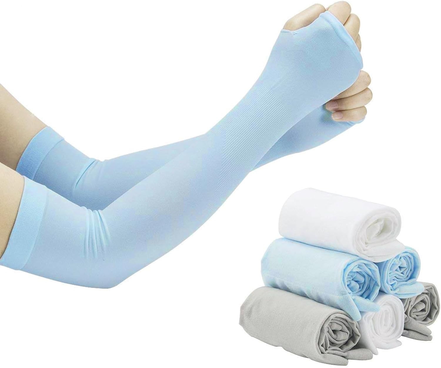 ZDWQFA 6 Pairs UV Protection Cooling Arm Sleeves Cover for Women Men, Sun Sleeves with Thumb Hole for Biking, Gardening, Driving, Fishing, Golf, Hiking