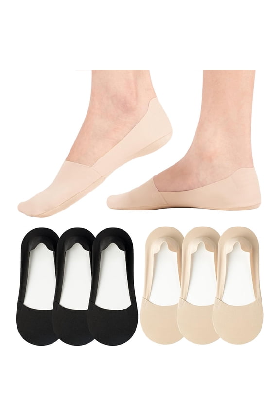 6 Pairs Ultra Thin Invisible Footies, Low Cut Breathable Hosiery, Seamless Plain Hidden Stockings, No Show Daily Liner Socks with Non Slip Grip for Loafers Flats