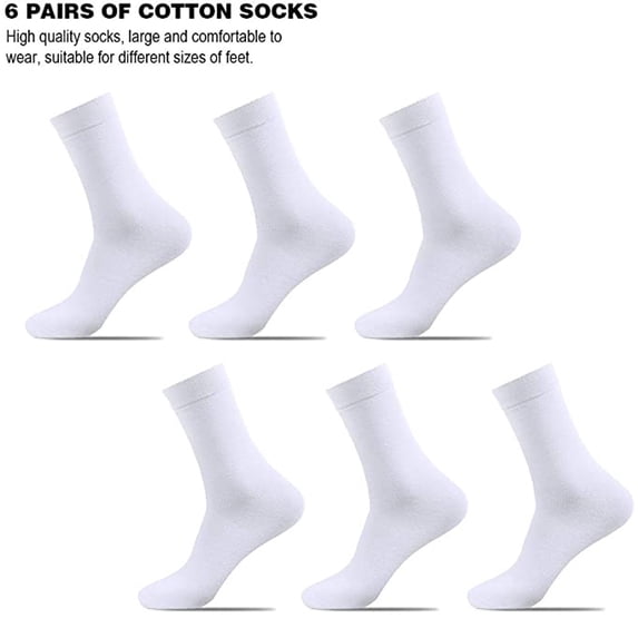 6 Pairs Unisex Crew Socks,Soft Cotton Casual Socks for Men Women,Breathable Odor Control Mid Calf Socks,Non-Slip Elastic Business Casual Socks,Seamless Toe Everyday Socks White