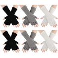 thumbnail image 1 of 6 Pairs Unisex Half Finger Gloves Warm Stretchy Knit Fingerless Gloves 8.6 Inches Soft Gloves for Women Men, 1 of 6