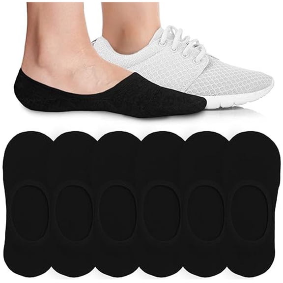 6-Pairs Unisex No Show Liner Socks, Thin Breathable Low Cut Invisible Socks for Mens Womens Black Crew Athletic Socks One Size