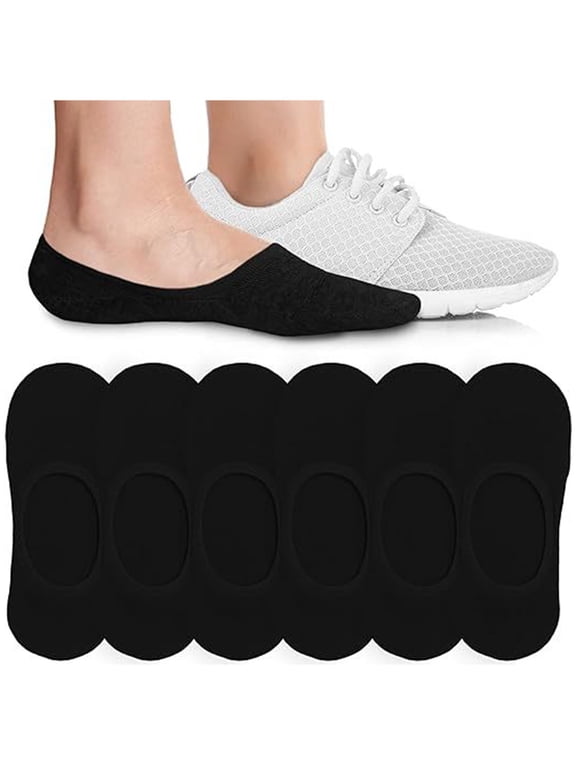 6-Pairs Unisex No Show Liner Socks, Thin Breathable Low Cut Invisible Socks for Mens Womens Black Crew Athletic Socks One Size