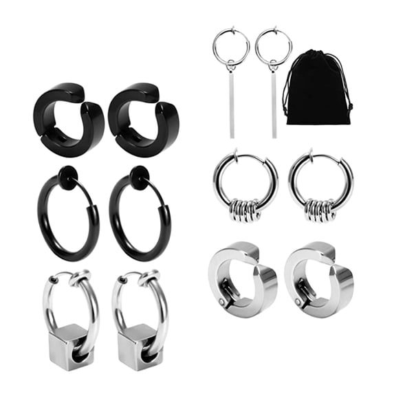 6 Pairs Unpierced Ear Clips Earrings Men Cuff for Clip-on Stainless Steel