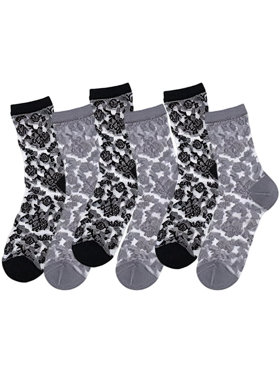 6 Pairs Vintage Flower Sheer Socks for Women Ankle Lace Socks Sheer Floral Transparent Socks
