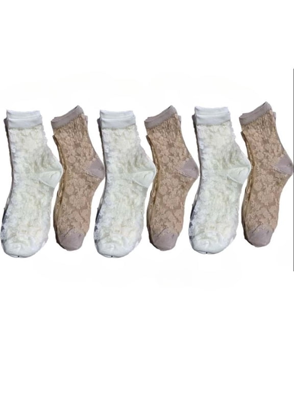 6 Pairs Vintage Flower Sheer Socks for Women Ankle Lace Socks Sheer Floral Transparent Socks