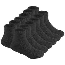 6 Pairs Warm Fuzzy Socks for Kids with Grippers - Non Skid Slipper Socks for Toddlers - Black 4-6 Years