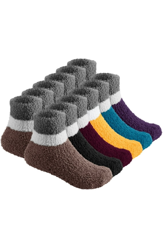 6 Pairs Warm Fuzzy Socks for Kids with Grippers - Non Skid Slipper Socks for Toddlers - Dark Two Tone 12-24 Months Debra Weitzner