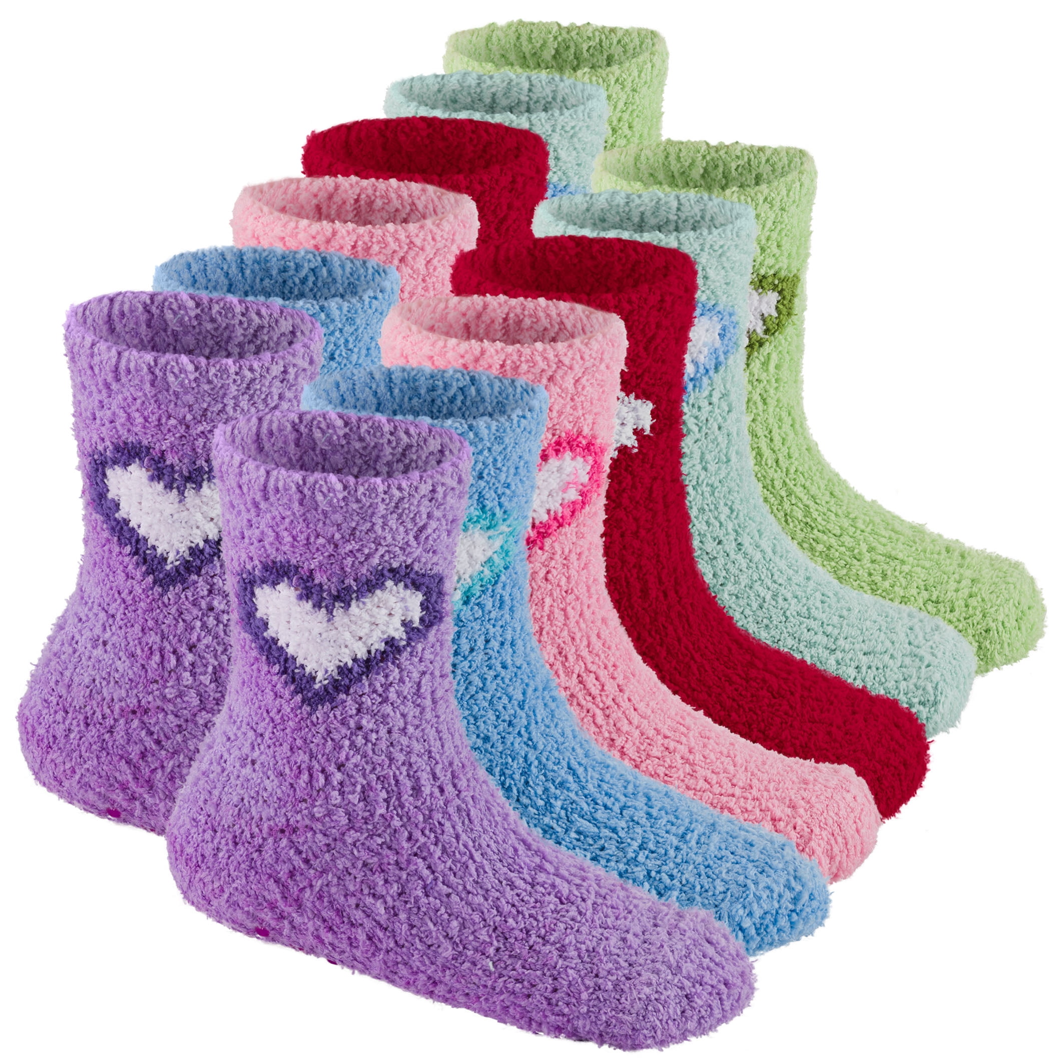 6 Pairs Warm Fuzzy Socks for Kids with Grippers - Non Skid Slipper Socks for Toddlers - Solid Hearts 2-4 Yr Debra Weitzner - image 1 of 5