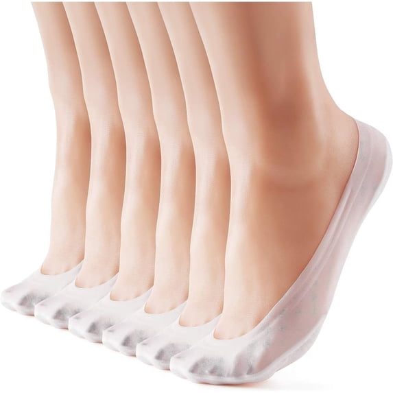 6 Pairs White Women's No Show Socks, Nylon Ultra Low Cut Non-Slip Thin Liner Socks, Invisible Socks for Flats