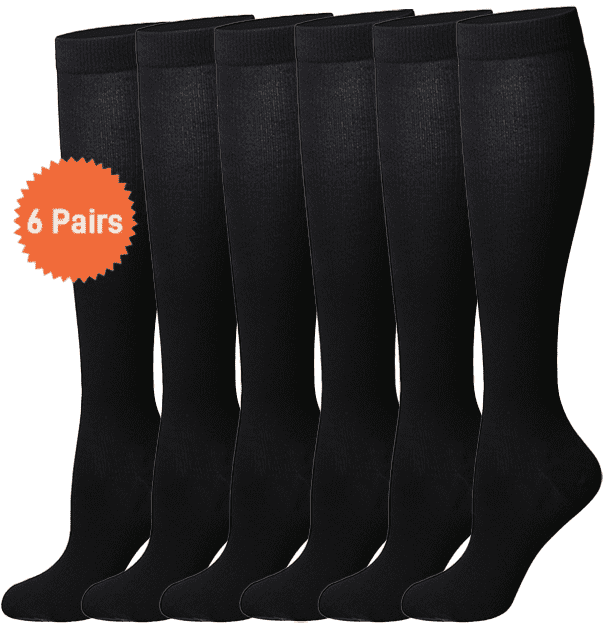 6 Pairs Wide Calf Compression Socks for Women Men: Syphoria Wide Calf 15-20 mmHg Circulation Compression Stockings Support for Running, Travel, Cycling
