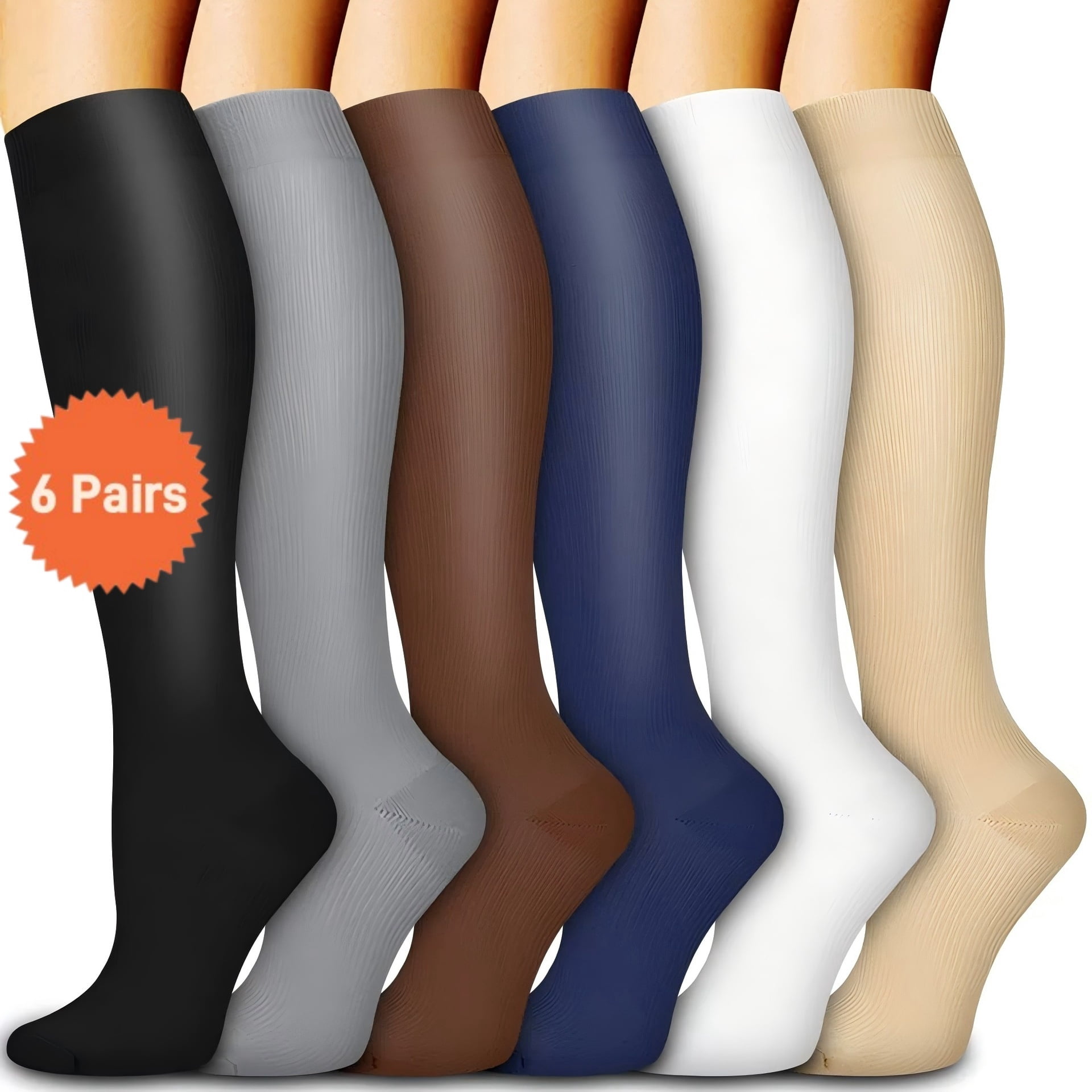 6 Pairs Wide Calf Compression Socks for Women Men: Syphoria Wide Calf 15-20 mmHg Circulation Compression Stockings Support for Running, Travel, Cycling