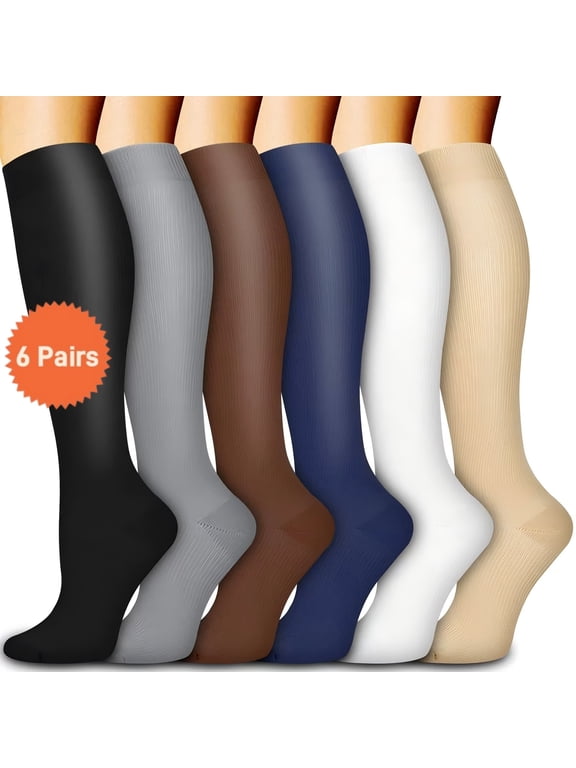 6 Pairs Wide Calf Compression Socks for Women Men: Syphorium Wide Calf 15-20 mmHg Circulation Compression Stockings Support for Running, Travel, Cycling