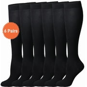 6 Pairs Wide Calf Compression Socks for Women Men: Syphoria Wide Calf 15-20 mmHg Circulation Compression Stockings Support for Running, Travel, Cycling