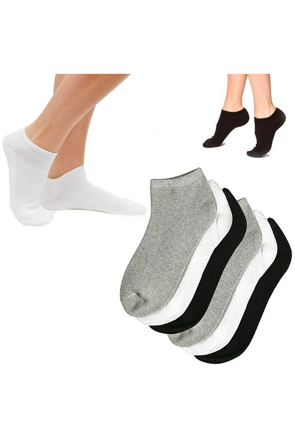 6 Pairs Women Ankle Socks Low Cut Fit Crew Size 10-13 Sport Black White Grey NEW