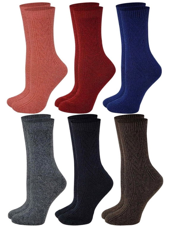 6 Pairs Women Cable Knit Winter Wool Boot Crew Socks 9-11