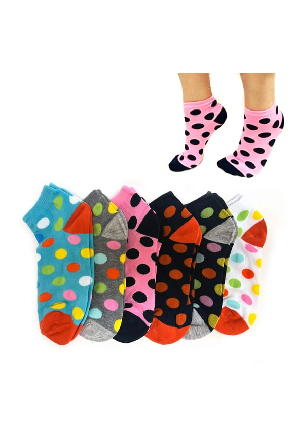 6 Pairs Women Casual Low Cut Ankle Socks No Show Polka Dot Fashion Sport US 9-11