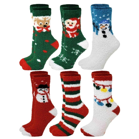 6 Pairs Women Christmas Non Slip Hospital Cozy Fuzzy Home Lounge Slipper Socks