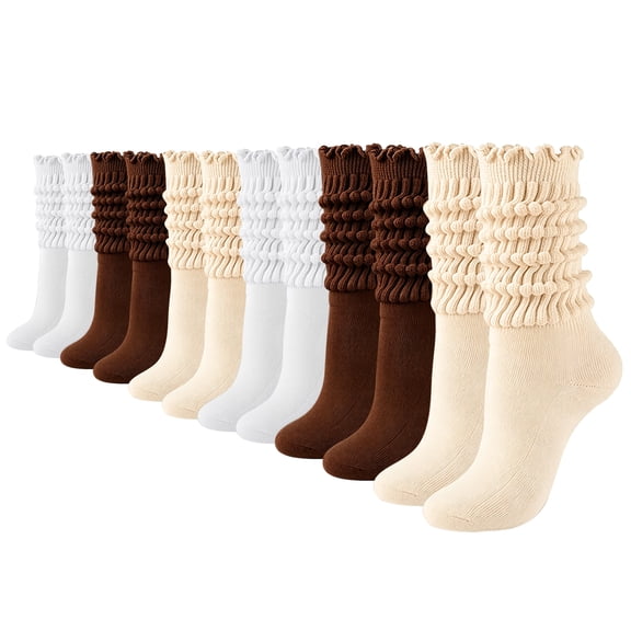 6 Pairs Women Frilly Ruffle Slouch Socks, Breathable Knee High Casual Boot Socks for All Seasons