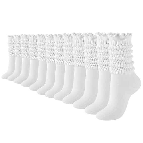 6 Pairs Women Frilly Ruffle Slouch Socks, Breathable Knee High Casual Boot Socks for All Seasons