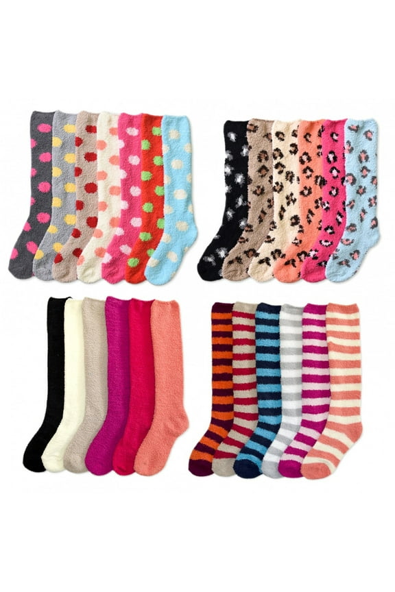 6 Pairs Women Girl Winter Knee High Socks Cozy Fuzzy Slipper Warm Long 9-11 Soft