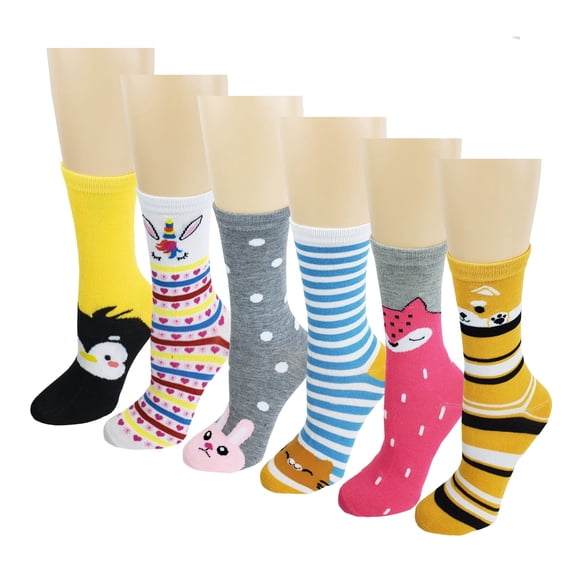 6 Pairs Women Girls  Animal Prints Novelty Design Crew Socks