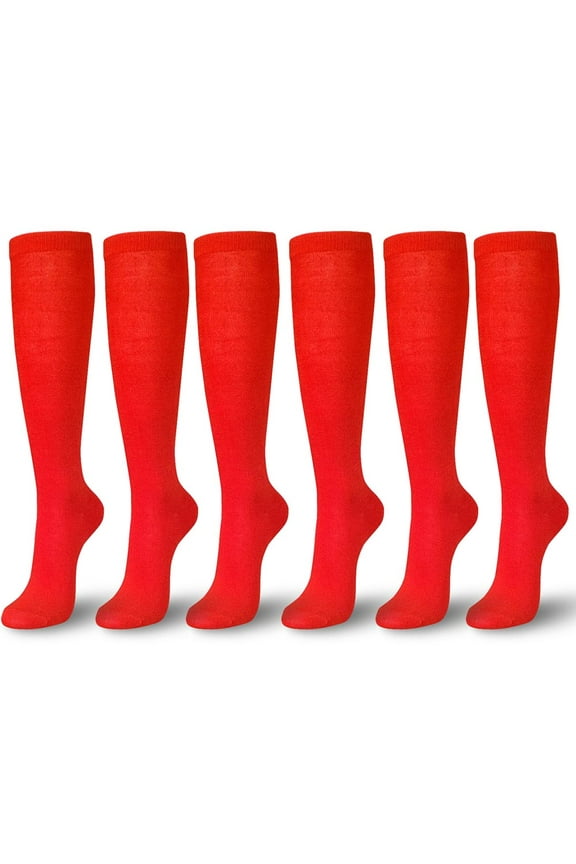6 Pairs Women Girls Knee high Socks Uniform School Soccer Red Size 6-8 Large New