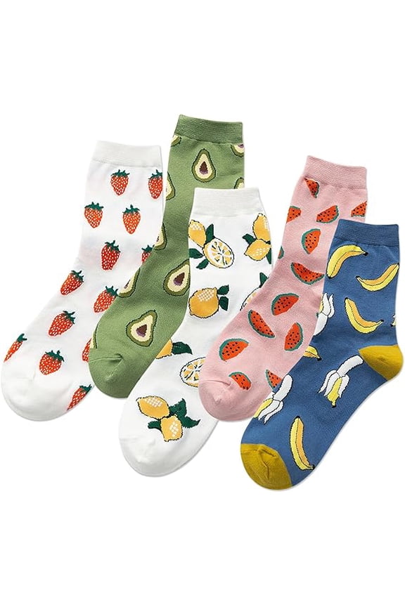 6 Pairs Women Premium Comfort Banana Socks, Novelty Funny Fruit Crew Socks, Crazy Cute Food Design Gifts for Women