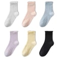 thumbnail image 1 of 6 Pairs Women Ruffle Crew Socks, Cute Frilly Cotton Casual Ankle Dress Socks, 1 of 7