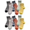 thumbnail image 1 of 6 Pairs Women Ruffle Socks, Frilly Striped Checkered Cotton Knit Casual Crew Ankle Socks, 1 of 7