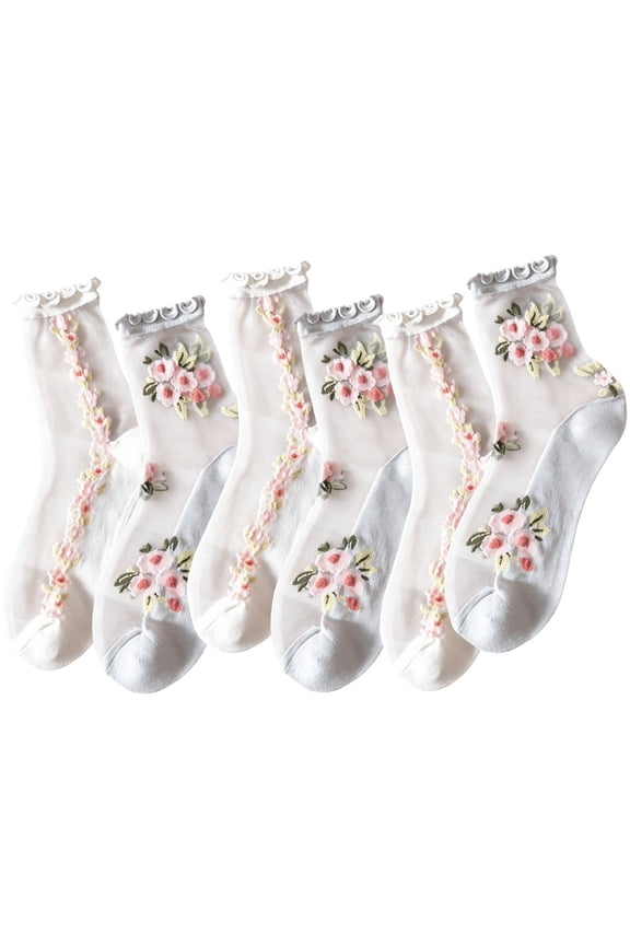 6 Pairs Women Sheer Lace Socks Ankle Ruffle Socks Frilly Mesh Socks for Dates, Parties, Afternoon Tea