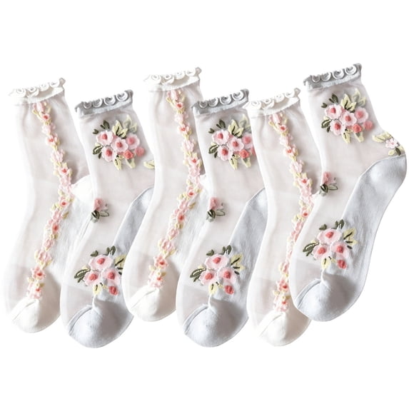 6 Pairs Women Sheer Lace Socks Ankle Ruffle Socks Frilly Mesh Socks for Dates, Parties, Afternoon Tea