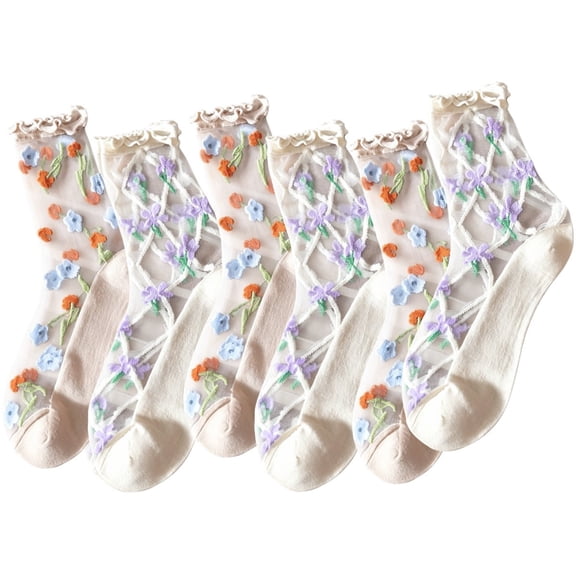 6 Pairs Women Sheer Lace Socks Ankle Ruffle Socks Frilly Mesh Socks for Dates, Parties, Afternoon Tea