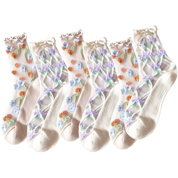 6 Pairs Women Sheer Lace Socks Ankle Ruffle Socks Frilly Mesh Socks for Dates, Parties, Afternoon Tea