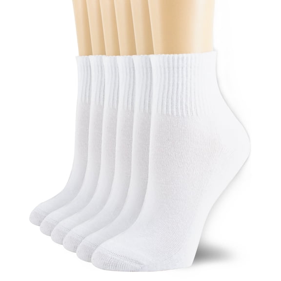 6 Pairs Women's Cotton Athletic Ankle Running Sports Socks White Size 9-11