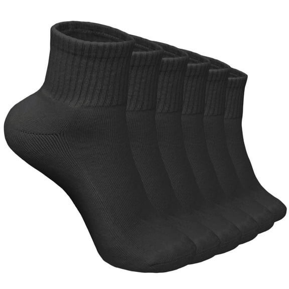 6 Pairs Women's Cotton Solid Black Athletic Cushioned Ankle Quarter Socks Size 9-11