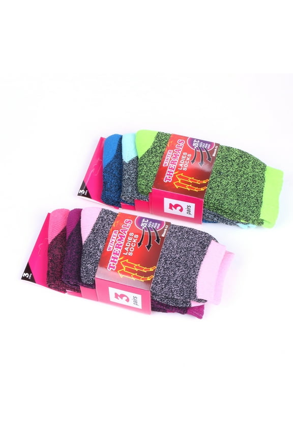 6 Pairs Women's Crew Thermal Crew Socks Winter Heavy Duty Warm Size:9-11