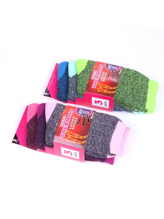 6 Pairs Women's Crew Thermal Crew Socks Winter Heavy Duty Warm Size:9-11