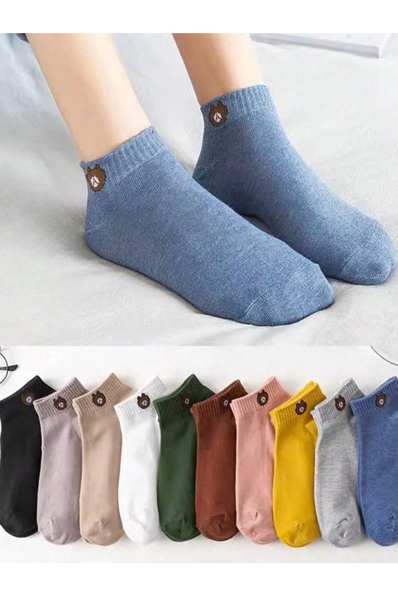 6 Pairs Women's Cute Cartoon Bear & Rabbit Low Vamp Low-Cut Ankle Socks, Boat Socks, Thin Style For Spring/Summer