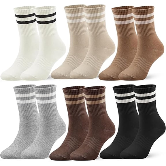 6 Pairs Women's Cute Cozy Crew, Striped Casual Socks with Seamless Toe for Home School Office