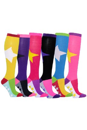 Women's Patterned Knee High Socks 6-Pack Bold Star and Mini Stars Size 9-11