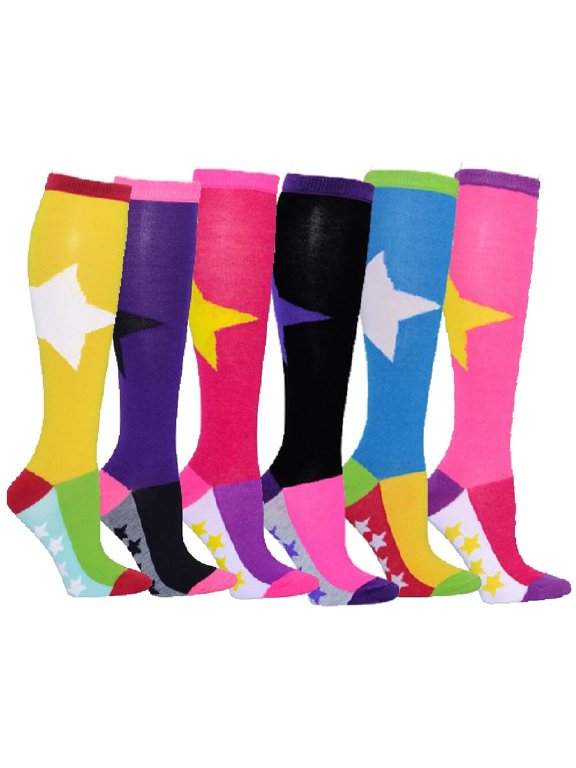 Women's Patterned Knee High Socks 6-Pack Bold Star and Mini Stars Size 9-11