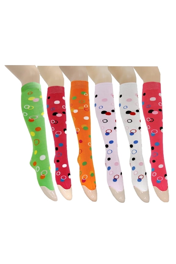 Women's Patterned Knee High Socks 6-Pack Circles Size 9-11