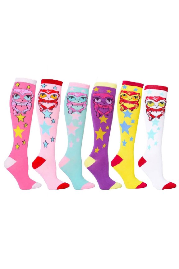 Women's Patterned Knee High Socks 6-Pack Owl Size 9-11