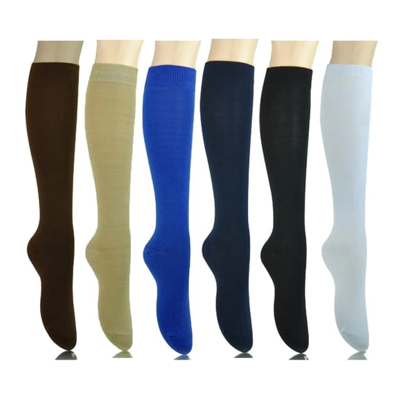 COUVER Women's Patterned Knee High Socks 6-Pack Solid Colored Size 9-11