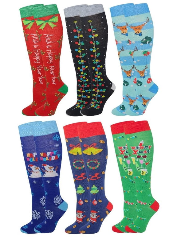 6 Pairs Women's Fancy Design Multi Colorful Patterned Knee High Socks