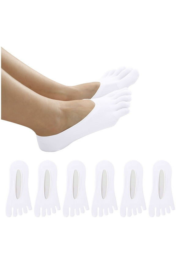 6 Pairs Women's Five Toes Anti-Skid Ankle Socks - Breathable, Anti-Friction, Polyester Spandex - One Size Fits Most, Multiple Sizes